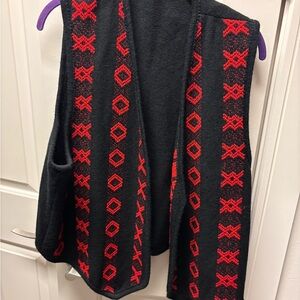 Hand Knit and Embroidered Red Patterned Knit Vest